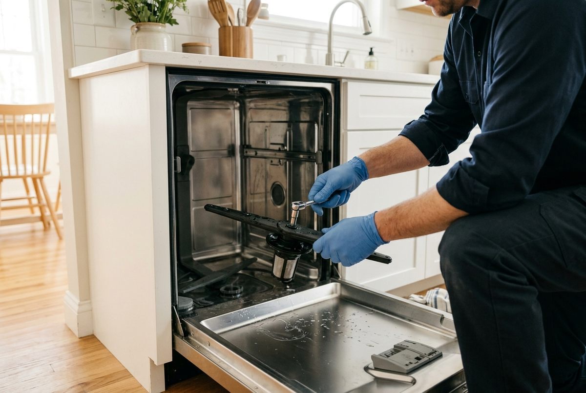Dishwasher Repair technician at work